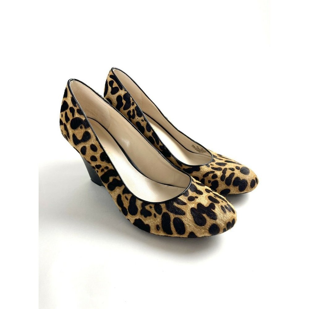 Women’s Leopard pattern leather Franco Sato leather wedge heel 9.5
